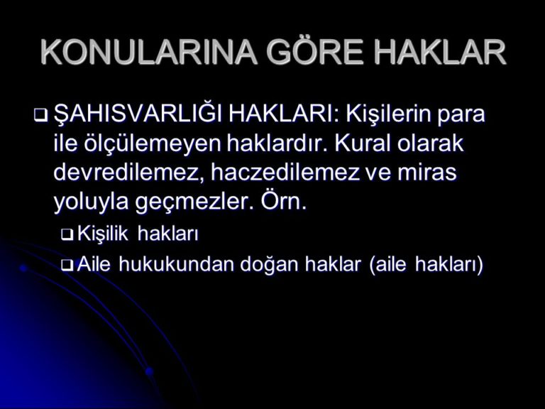 Konularına göre özel Haklar